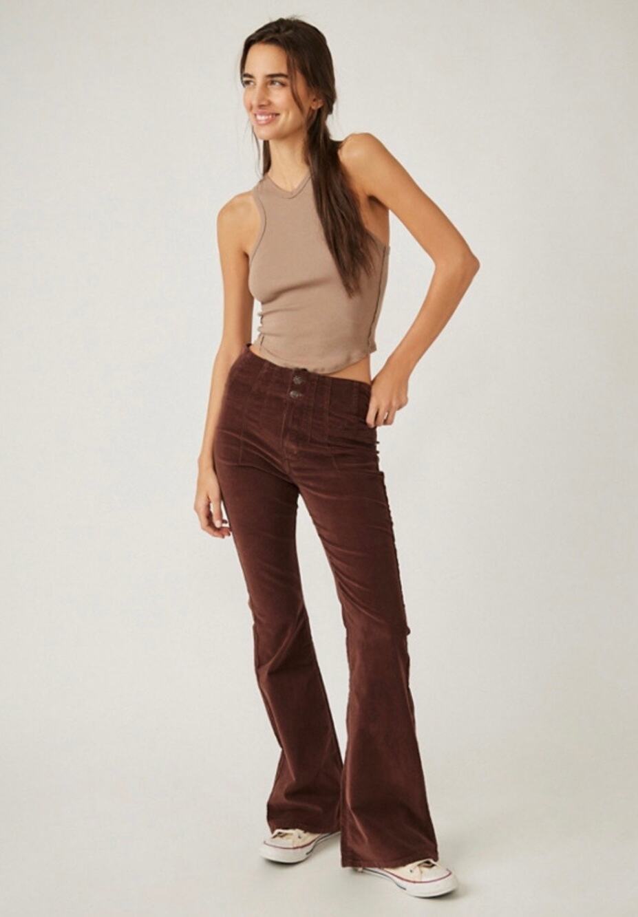 Free People We The Free Jayde Cord Flare Pants Cocoa Brown Size 25 New